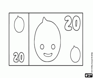 A banknote of 20 of Pypus coloring page