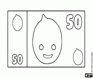 The banknote of 50, Bank of Pypus coloring page
