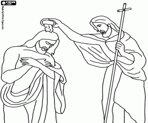 The baptism of Jesus in the river coloring page