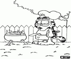 The barbacue of Garfield coloring page