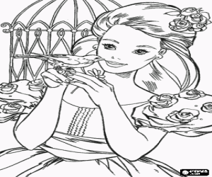 Barbie with the bird of the cage coloring page