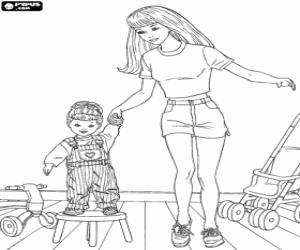 Barbie with her daughter coloring page