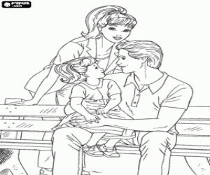 The Barbie family in the park coloring page