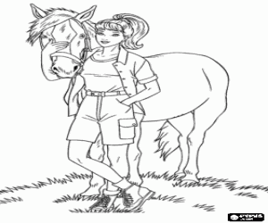 Barbie and a horse in summer coloring page
