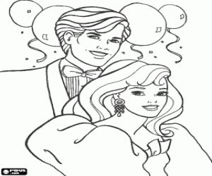 Barbie and Ken in an elegant party coloring page