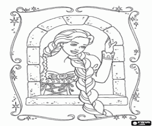 Barbie Rapunzel in the window coloring page
