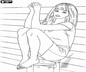 Barbie in shorts on a stool coloring page
