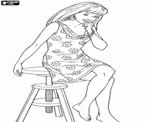 Barbie on a stool in the summer coloring page