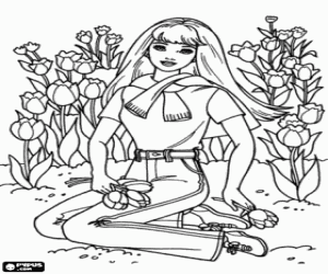 Barbie and the tulips coloring page