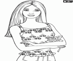 Barbie with a rose in her hand coloring page