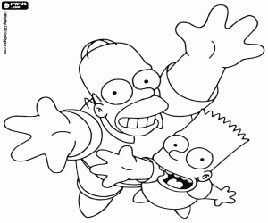 Bart and Homer looking upwards coloring page