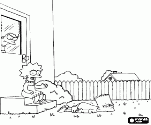 Bart and Lisa in the garden coloring page