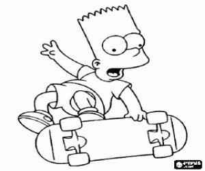 Bart Simpson and the skateboard coloring page