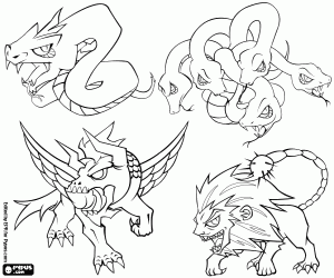 Basilisk, Hydra, Humbaba, Manticore coloring page