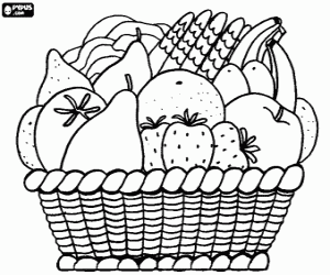 Basket with varied fruit  coloring page