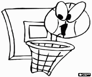 Basketball ball in the basket coloring page