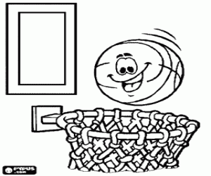 Basketball net and ball entering the hoop coloring page