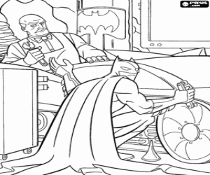 Batman and Alfred, two car mechanics coloring page