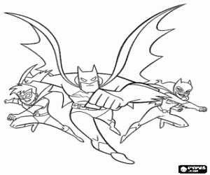 Batman, Batwoman and Robin coloring page