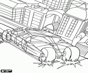 Batman by car in Gotham City coloring page