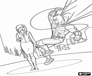 Batman in action, saving a woman coloring page