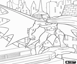 Batman watches over Gotham City coloring page