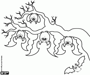 Bats and the enchanted tree coloring page