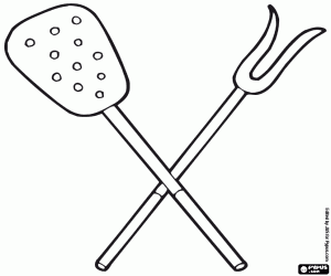 BBQ spatula and fork coloring page