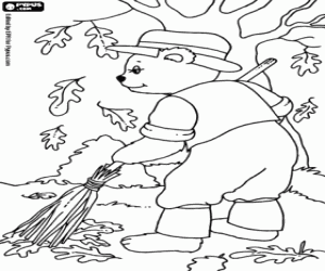 Bear gardener and dry leaves coloring page