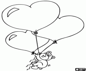 A bear and some hearts balloons coloring page