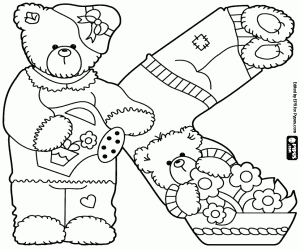 Bears gardeners and the letter K coloring page
