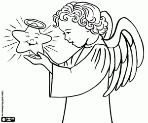Beautiful angel and a star coloring page