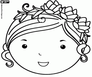 Beautiful face with flower crown coloring page