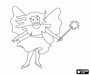Beautiful fairy girl with her magic wand coloring page