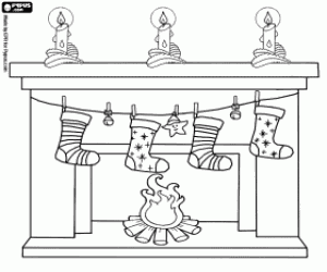 Beautiful fireplace at Christmas coloring page