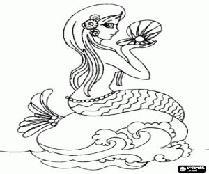 A beautiful mermaid on the rock coloring page