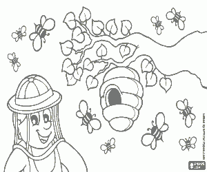 The beekeeper and the beehive coloring page