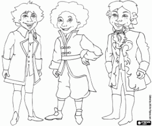 Beethoven, Bach and Mozart, young coloring page