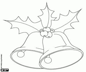 Bells and holly leaves, Christmas coloring page