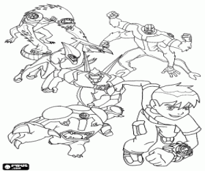 Ben 10 and Omnitrix aliens coloring page