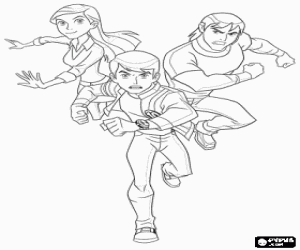 Ben 10 with friends Gwen and Kevin coloring page