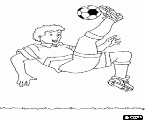 A bicycle kick, a shot in football coloring page