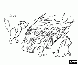 Big bad wolf and the straw house coloring page