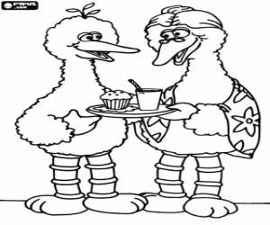 Big Bird,grandma and afternoon snack coloring page