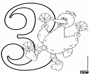 Big Bird and the number three coloring page