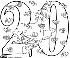 Big Bird and number twenty coloring page