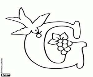 A bird and a flower with a letter G coloring page