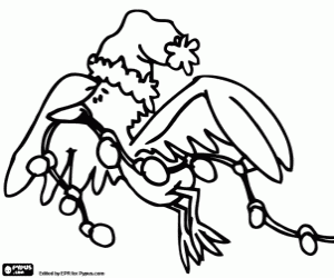 Bird with the Christmas lights coloring page