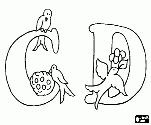 Birds with the letters C and D coloring page