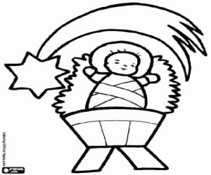 Birth of Jesus and the star coloring page